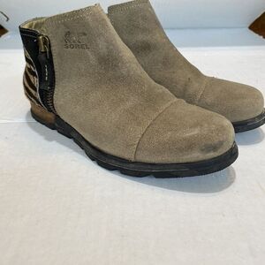 Sorel Women's Boots Ankle Major Size 8 Zebra Print Taupe Suede Wedge Booties